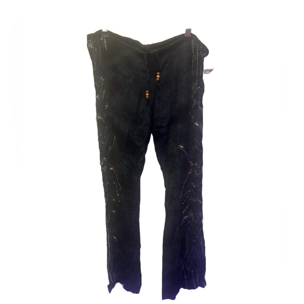Chaser Boho Beaded Embellishment Pants Drawstring Wide Leg XS
